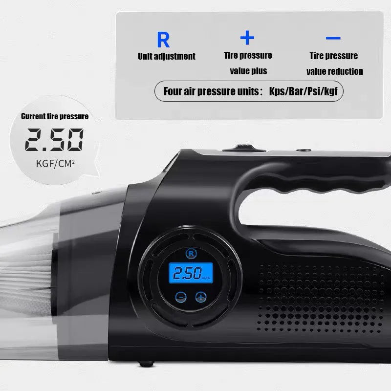 Cordless rechargeable wet dry vacuum cleaner with 5000mbar suction, 2000mAh battery, digital display, ABS body, model A-117, on a white background