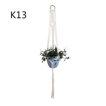 Handmade beige cotton rope flower pot net bag for indoor plants, American Country style
