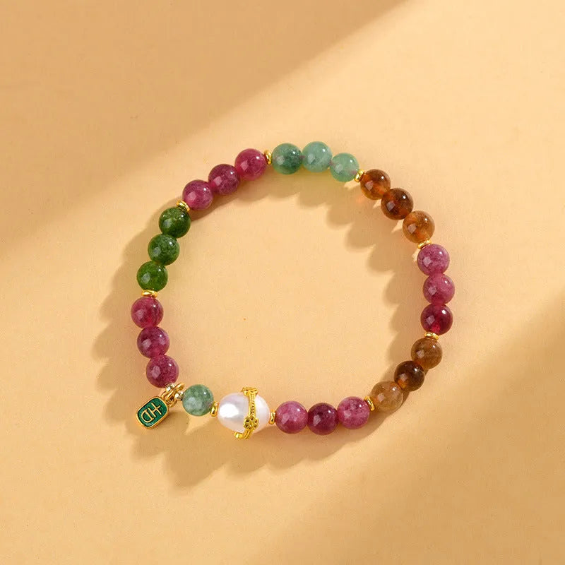 Geometric chalcedony bracelet with 6.5mm beads in optimised tourmaline colour Z054.