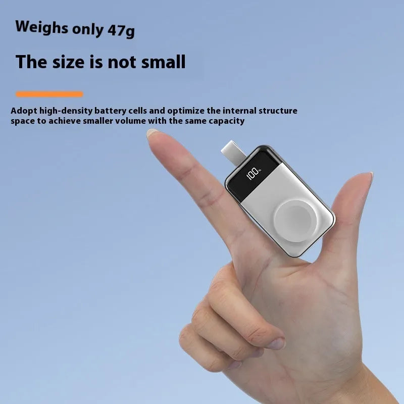Silver mini portable magnetic power bank with digital display and 2000 mAh capacity