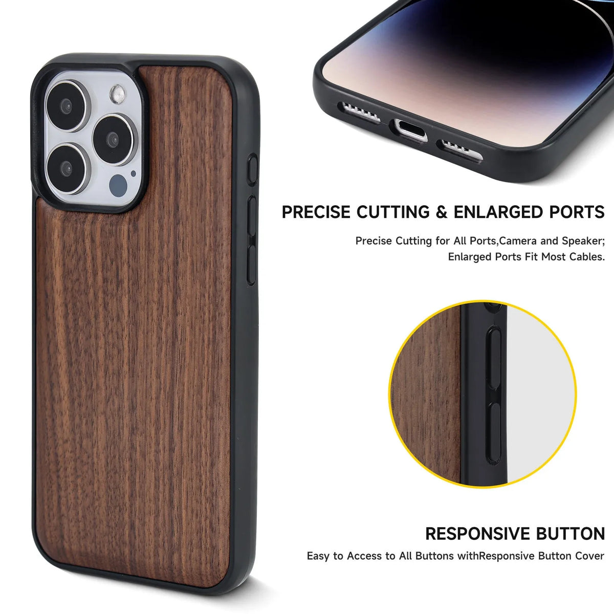 Walnut solid wood drop-resistant magnetic phone case for iPhone 14 15 13 series