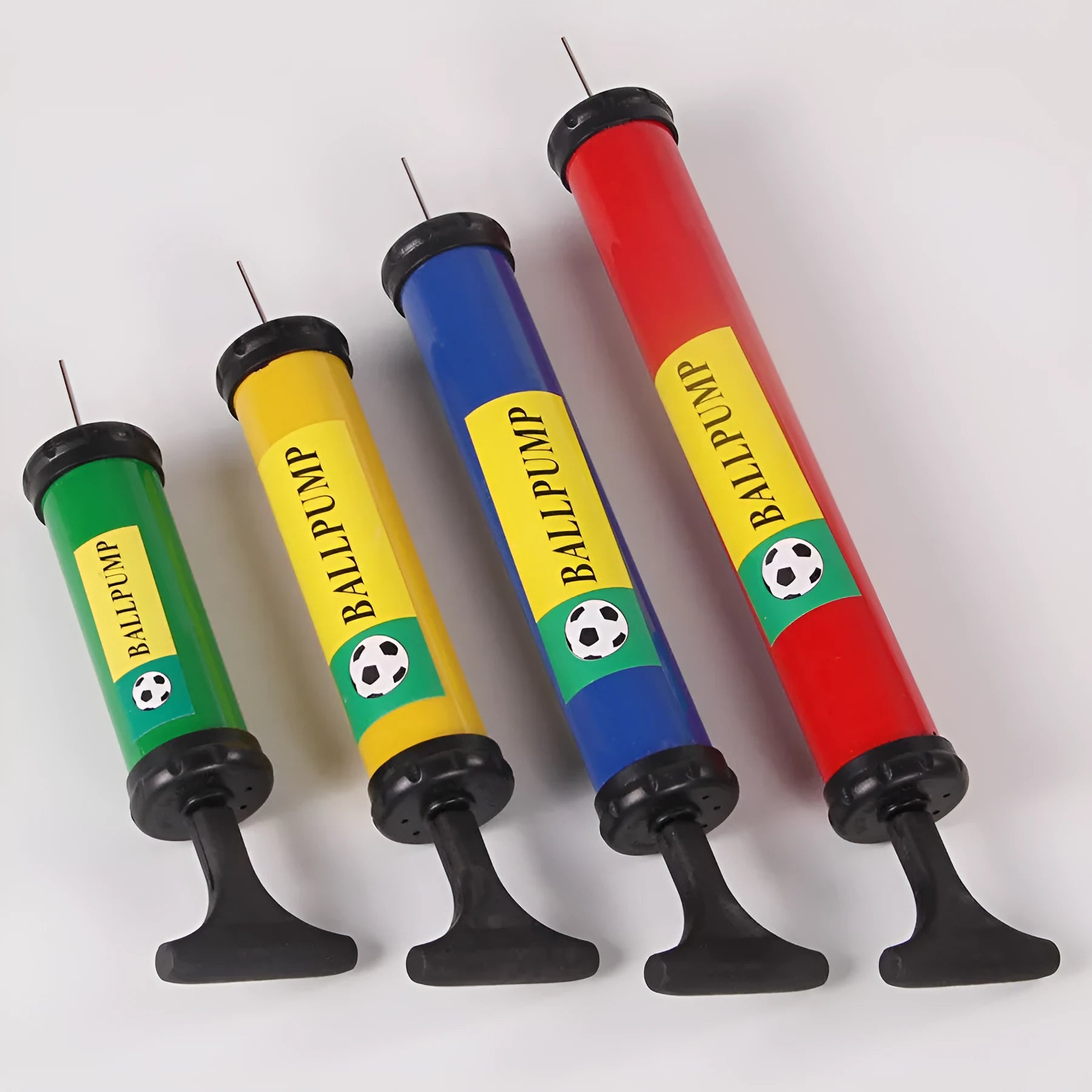 Mixed colour manual plastic pump for inflating sports balls and balloons