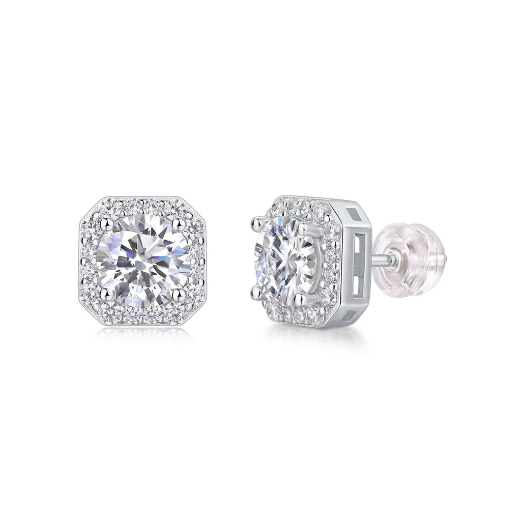 Rose In The Heart earrings set with 1-carat moissanite stud earrings in heart design, S925 silver platinum-plated, gift box packaging