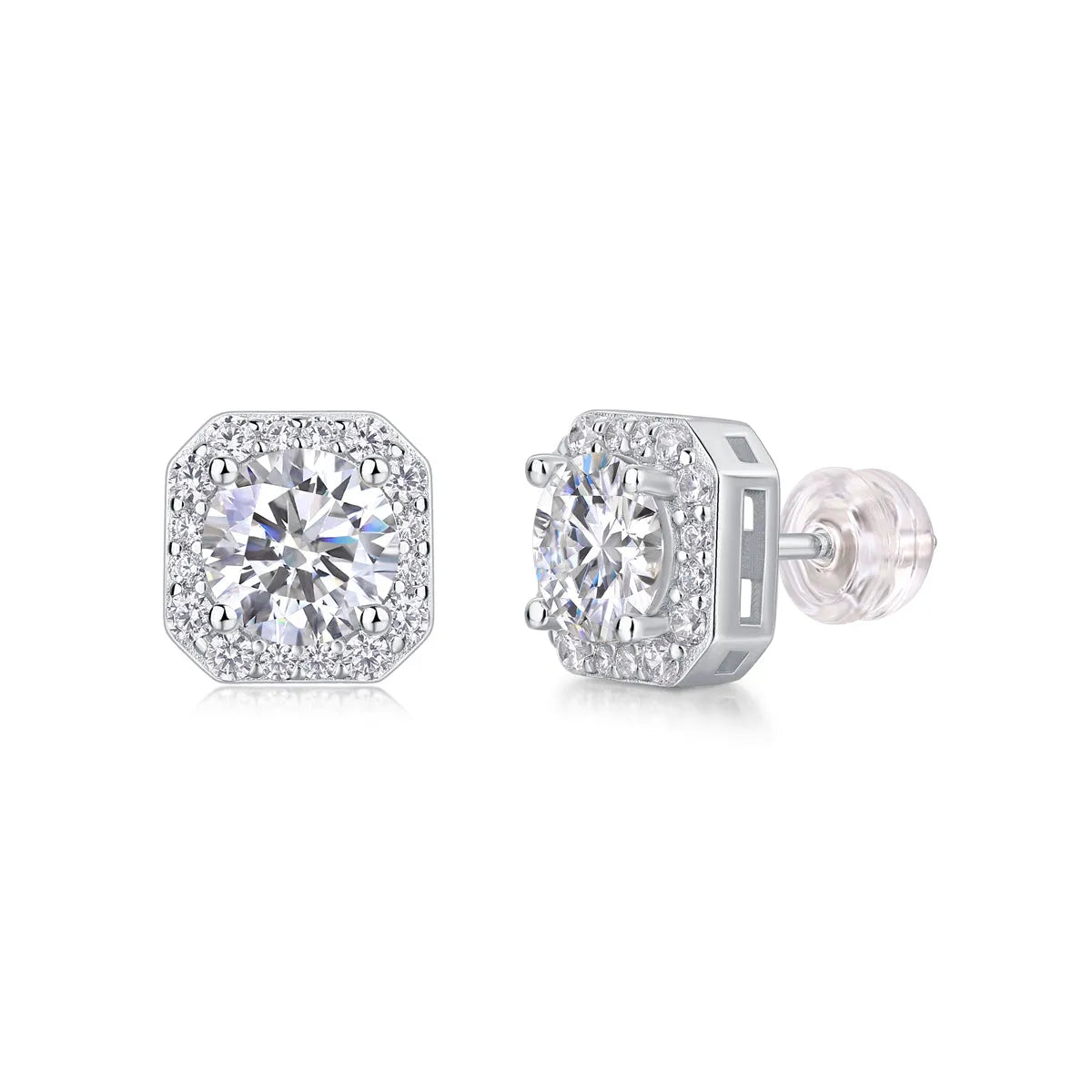 Rose In The Heart earrings set with 1-carat moissanite stud earrings in heart design, S925 silver platinum-plated, gift box packaging