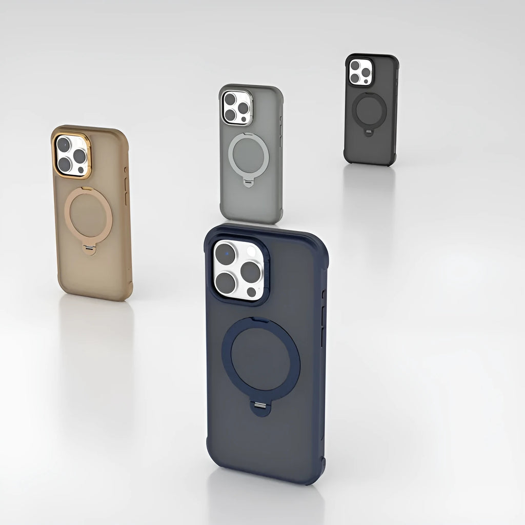 Skin-sensitive magnetic suction frosted phone case for iPhone 16 in Desert Gold with shockproof TPU PC metal build