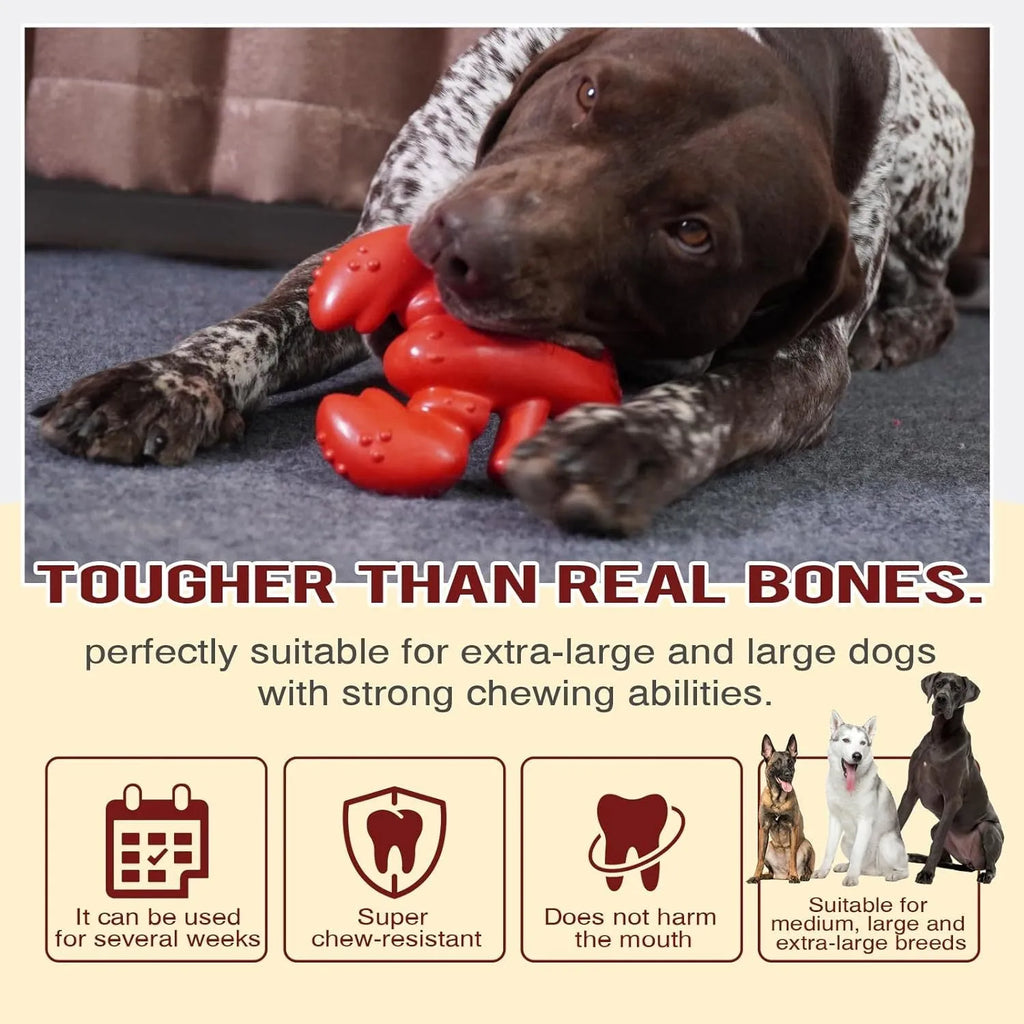 Red large hard dog chew toy for aggressive chewers and big breeds on a white background.