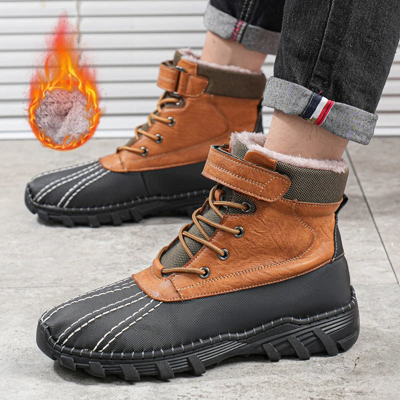 Warm and stylish fleece-lined winter boots in various colors and sizes, designed for cold-weather comfort and traction