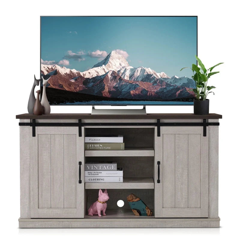 Vintage khaki wooden TV cabinet with wood grain finish for living room organisation
