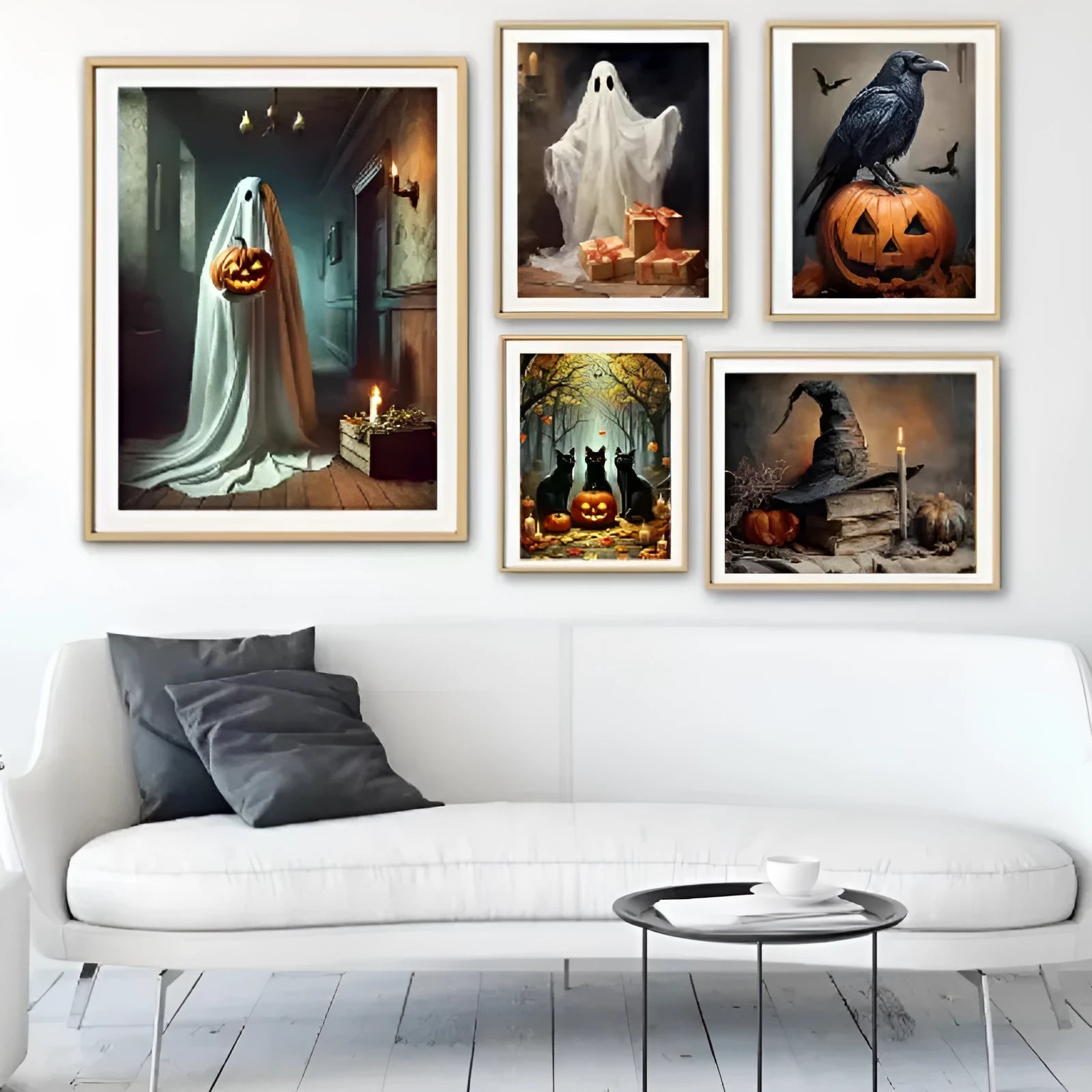Ghost tea party Halloween canvas painting, modern simplicity style, available in 20x30cm 30x40cm 40x50cm