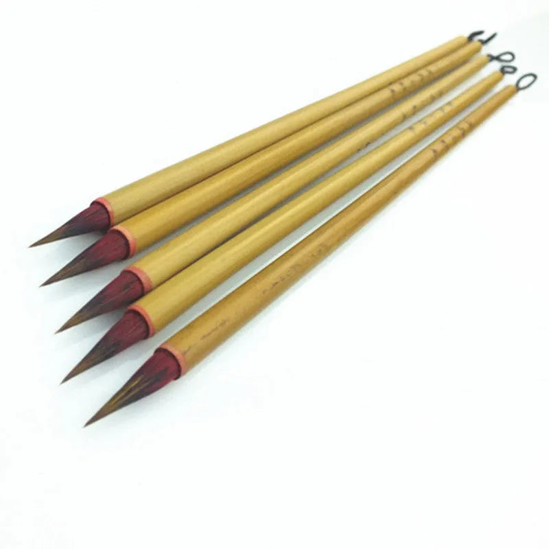 Red Chinese calligraphy writing brush with mixed hair brush head on wooden penholder