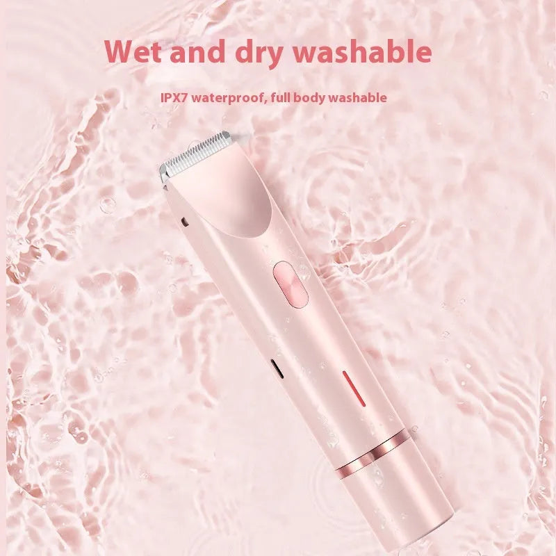 Pink women's electric hair trimmer with double head for body and pubic hair removal