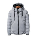 USB electric heated jacket for men women, grey colour, with zipper and hood, windproof nylon shell, outdoor winter coat