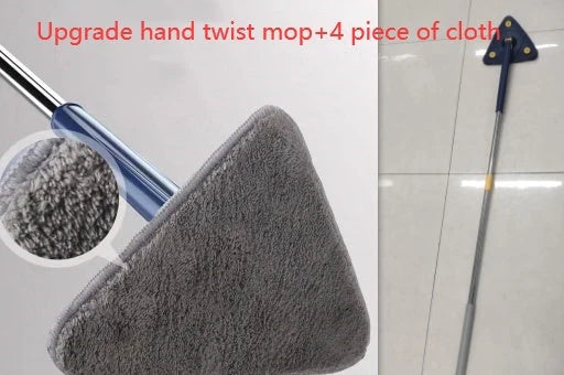 Extendable Triangle Mop with 360° rotatable head for deep cleaning in blue and white