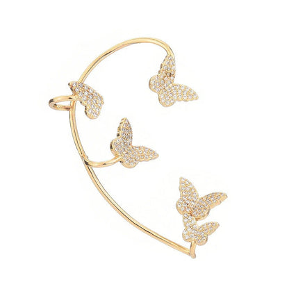 Sparkling butterfly-shaped ear cuffs with zircon stones, designed for fashionable jewelry without piercing