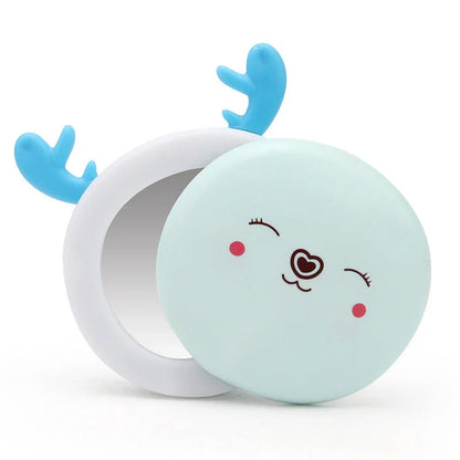 Portable 3 in 1 USB power bank with hand warmer and LED makeup mirror in blue and pink