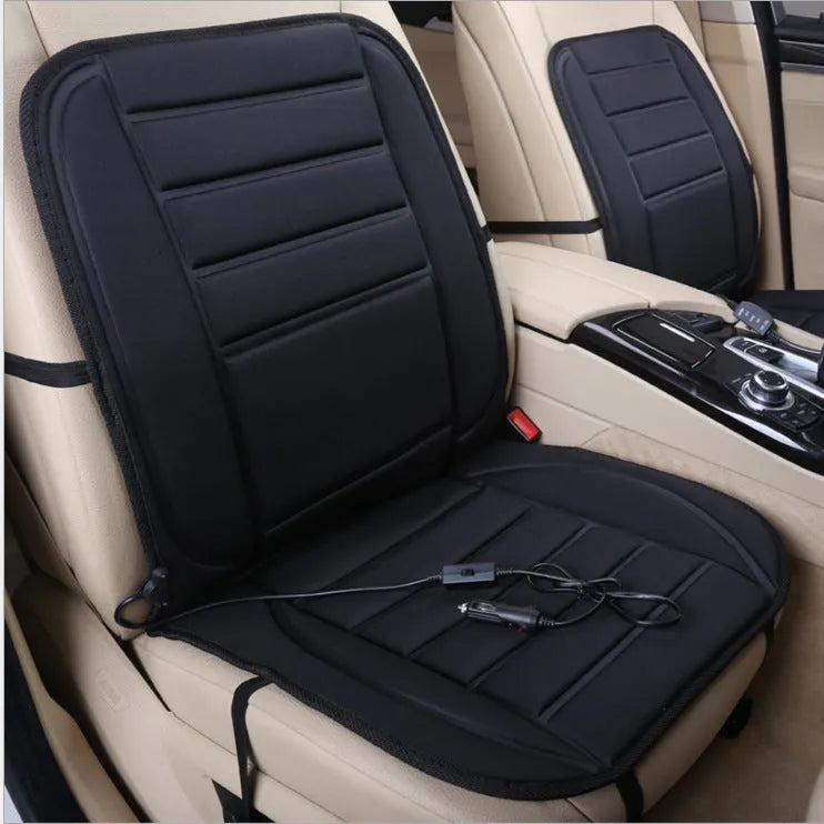 12V car heated seat cushion in black, size 55x46x48cm, with power line and fuse