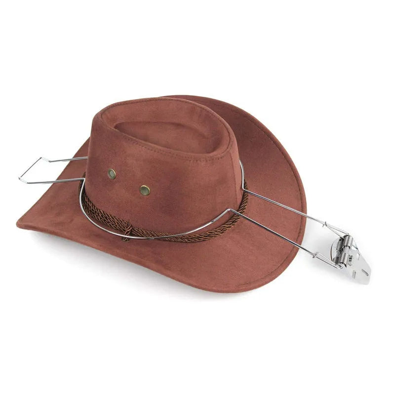 Brown freestanding car-shaped hat stand with a chrome-plated interior iron frame