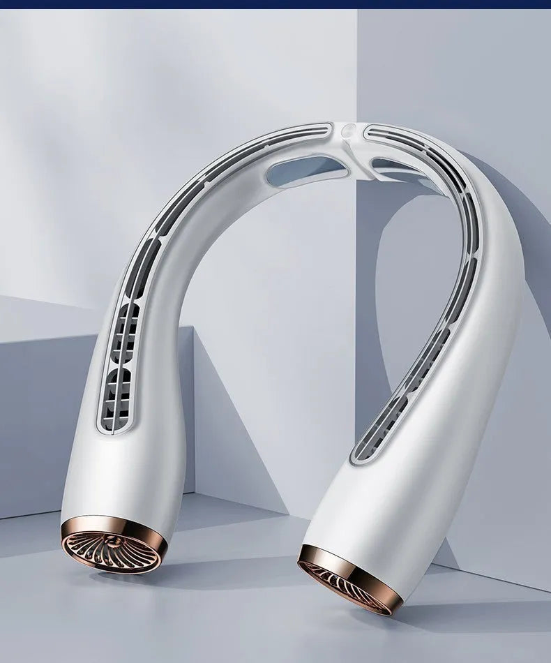 Portable bladeless neck fan with refrigeration cooling sheets, 190g, blue 4000mAh option, front view