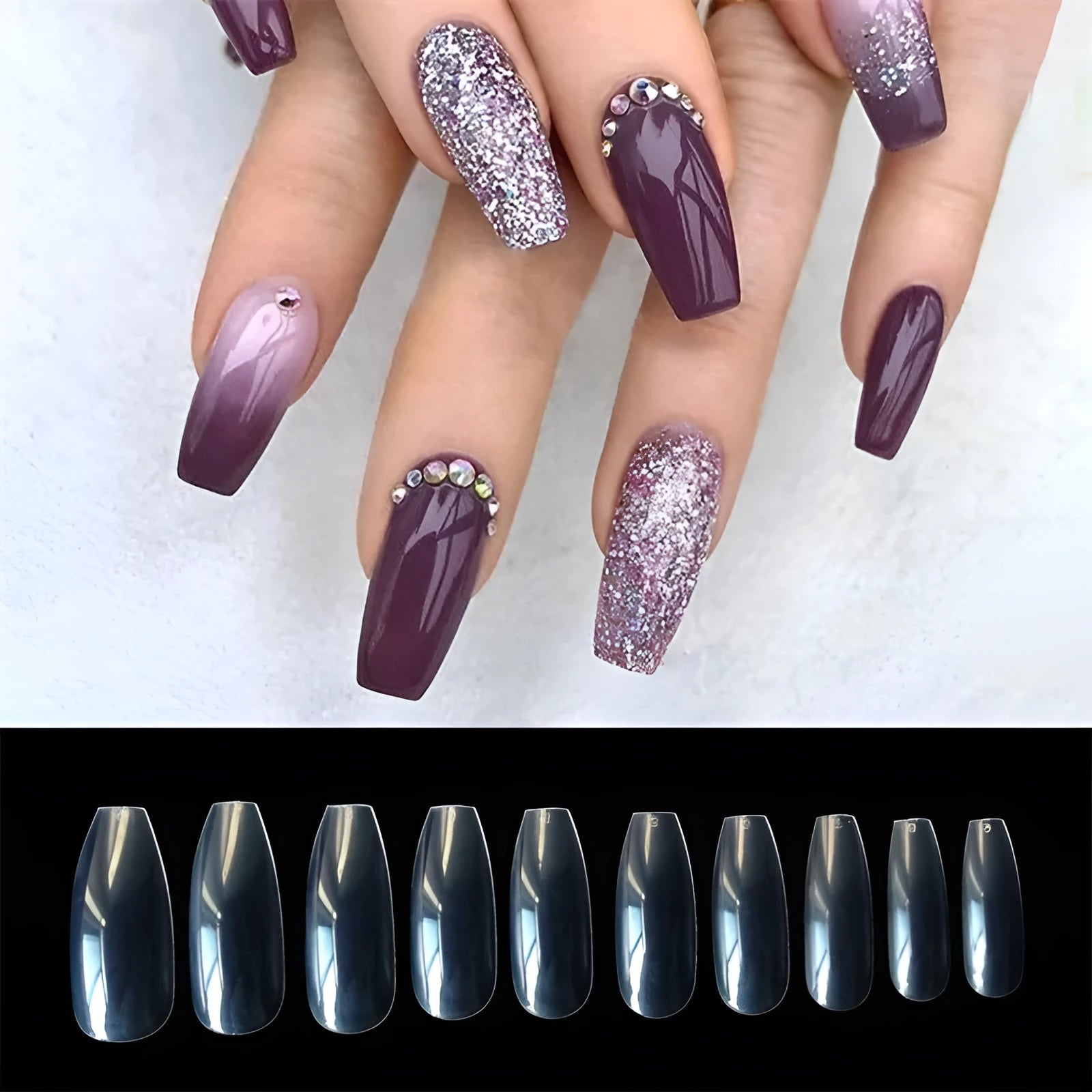 500 clear and natural ABS false nails in ten sizes packed in bags