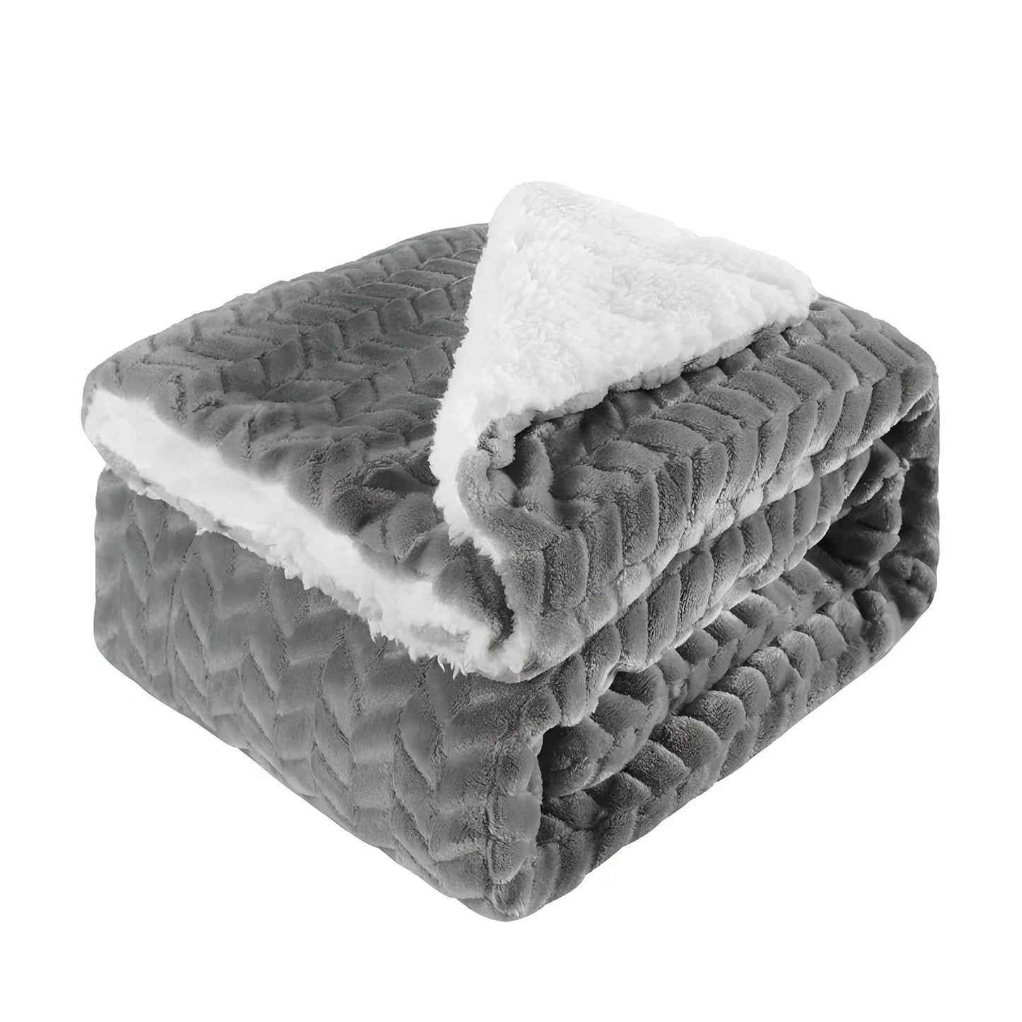 Thickened flannel polyester blanket in twist blue geometric pattern, weighing 1kg with coral fleece texture