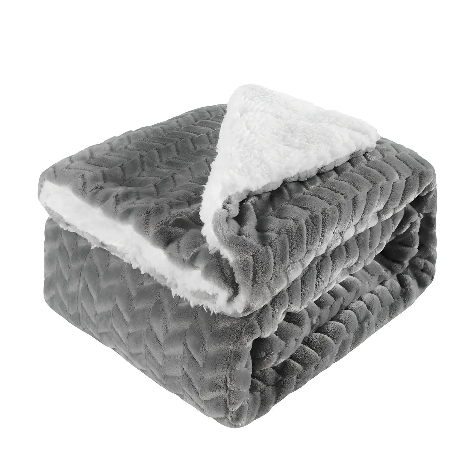 Thickened flannel polyester blanket in twist blue geometric pattern, weighing 1kg with coral fleece texture