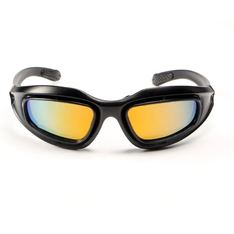Tactical polarised sports sunglasses with a full-rim PC frame on a black background.