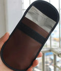 Black microfiber Faraday cage pouch for blocking car key fob and mobile phone signals.