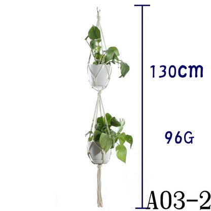 Handmade beige cotton rope flower pot net bag for indoor plants, American Country style
