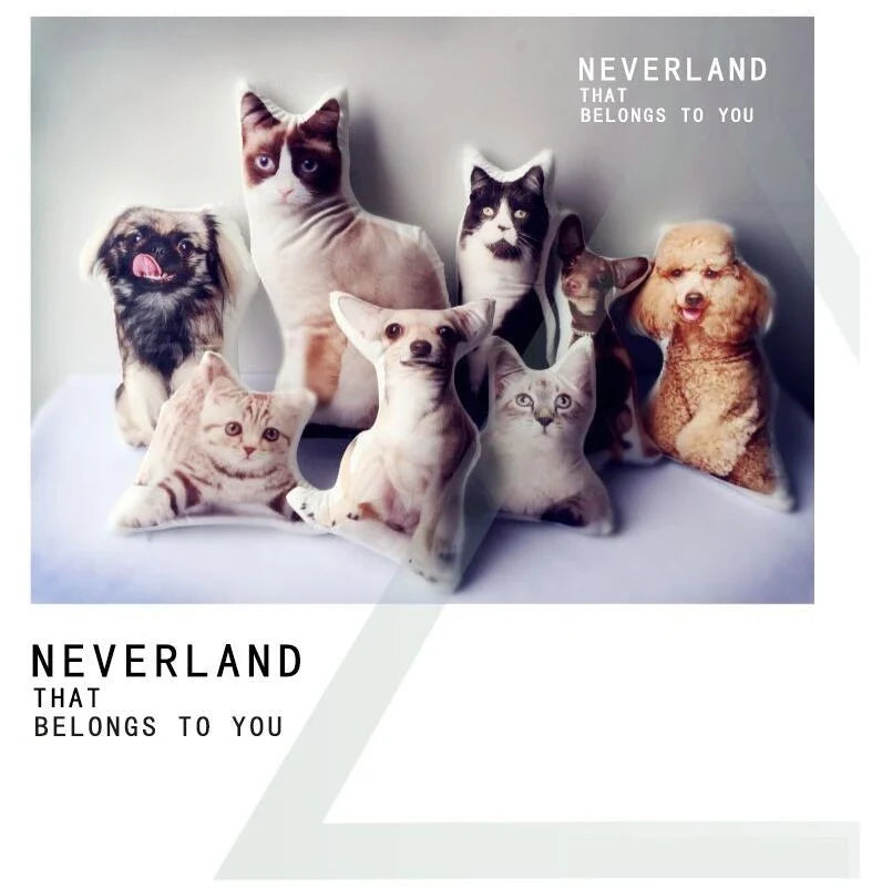 Custom pet photo pillow with your pet's image, available in various sizes and printing options.