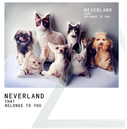 Custom pet photo pillow with your pet's image, available in various sizes and printing options.