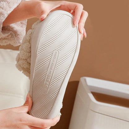 Unisex Cartoon Winter Plush Slippers with Anti-Skid Soft Soled Cotton Shoes in various colours