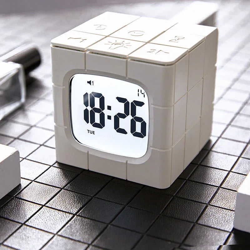 Creative Rubik's Cube Alarm Clock with USB Charging, Voice Control, and LED Night Light