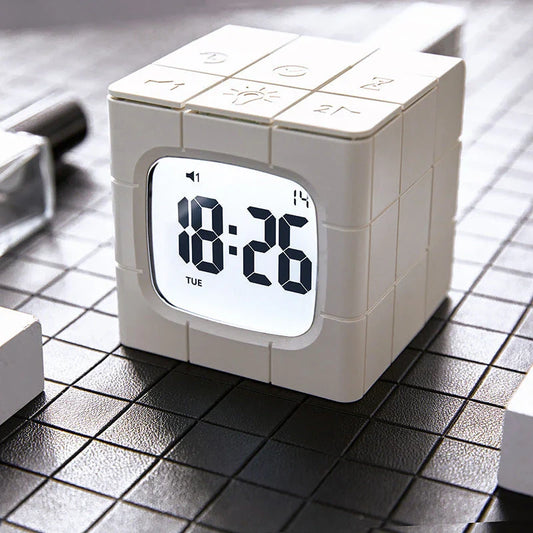 Creative Rubik's Cube Alarm Clock with USB Charging, Voice Control, and LED Night Light