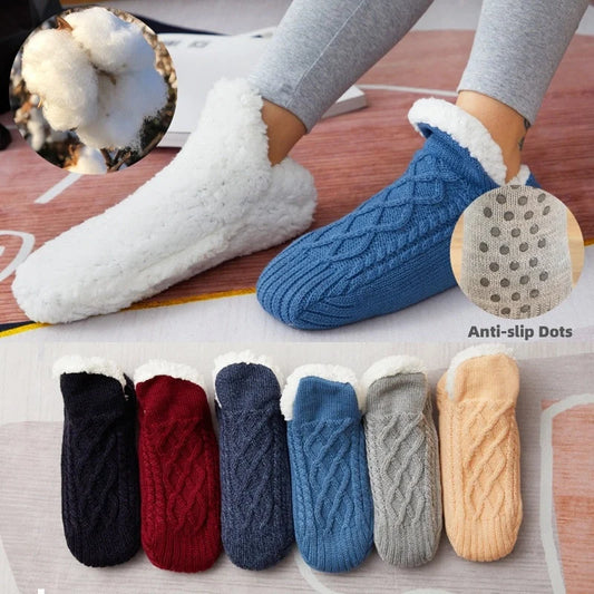 Winter woolen socks with non-slip dots for indoor warmth and safety