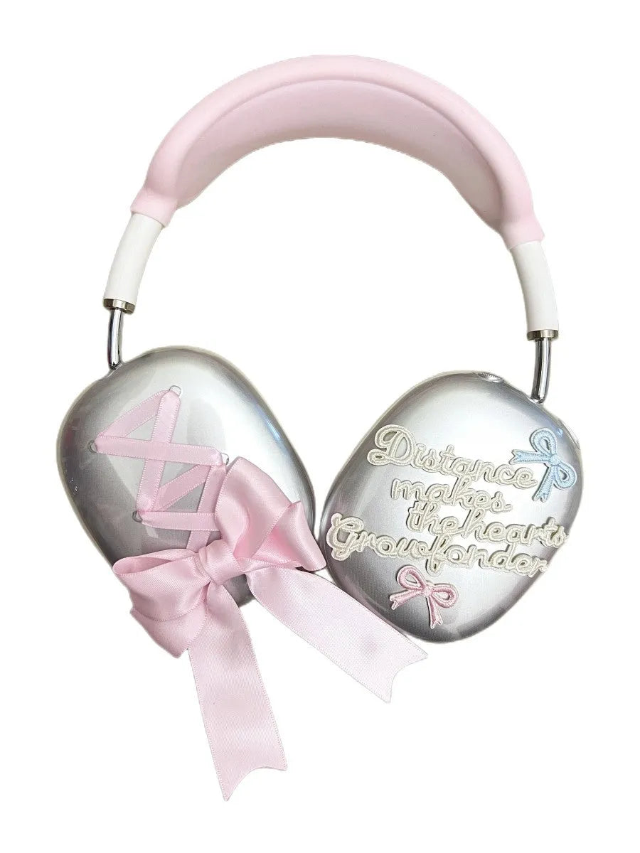 Transparent TPU soft shell earphone covers with heart design for AirPods Max, pack of one pair