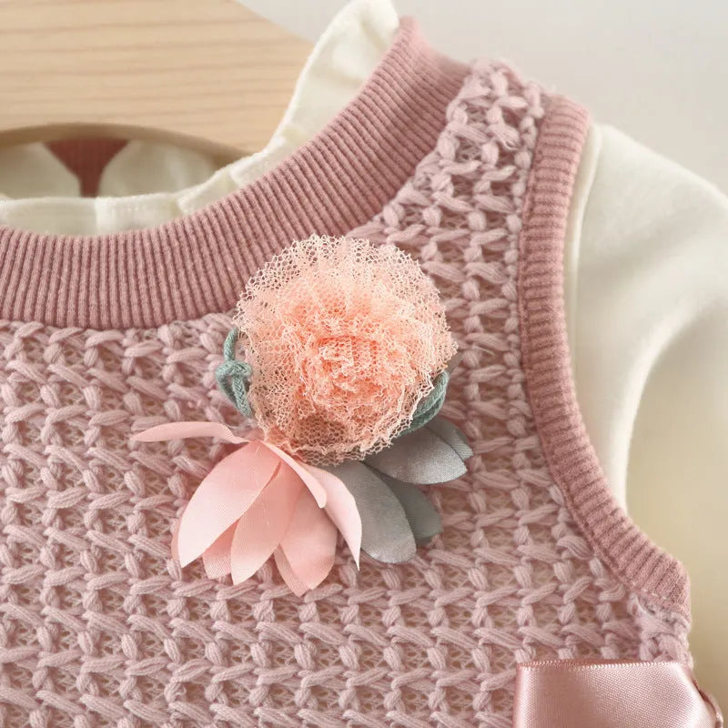 Baby girl bow corduroy dress in cotton fabric, available in multiple colours and sizes 70-100cm