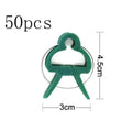 Green plastic and zinc plant fixing clips in large and small sizes for climbing plants.
