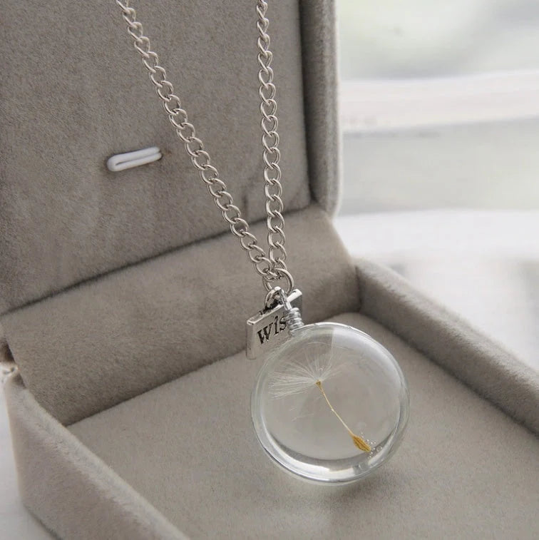 Geometric dandelion pendant necklace with 60cm chain, lightweight and stylish