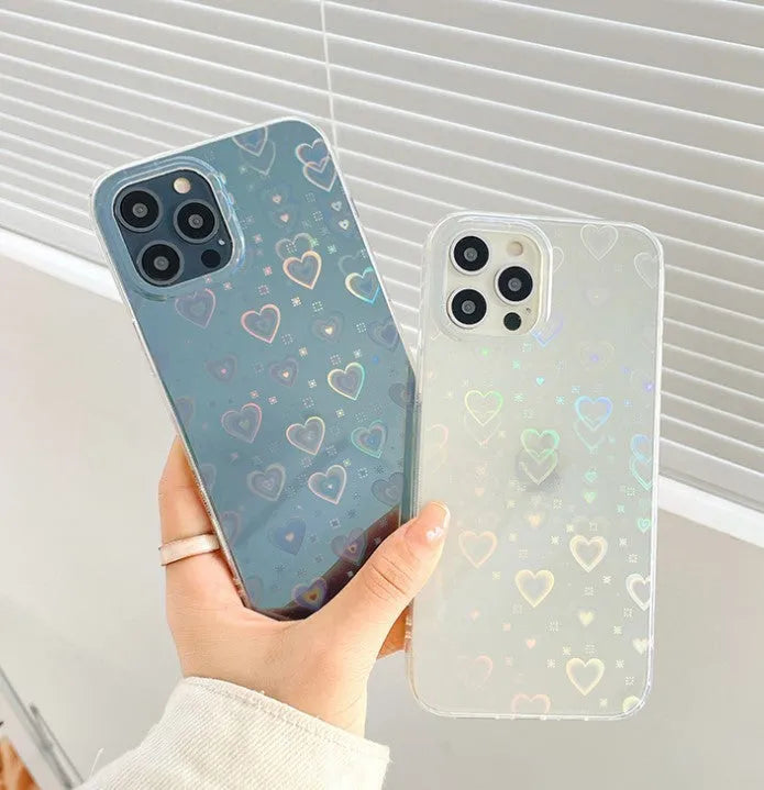 Laser double colorful love transparent phone case back cover for iPhone in IMDB material