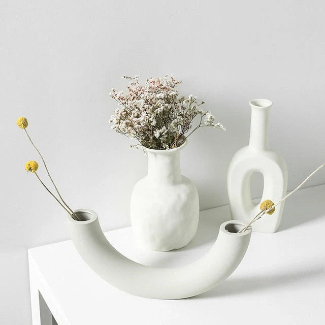 Nordic-inspired ceramic vase with minimalist design and art museum style