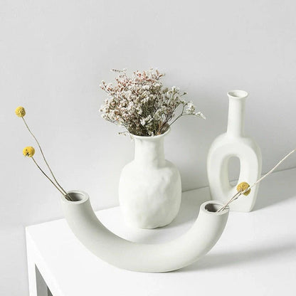 Nordic-inspired ceramic vase with minimalist design and art museum style