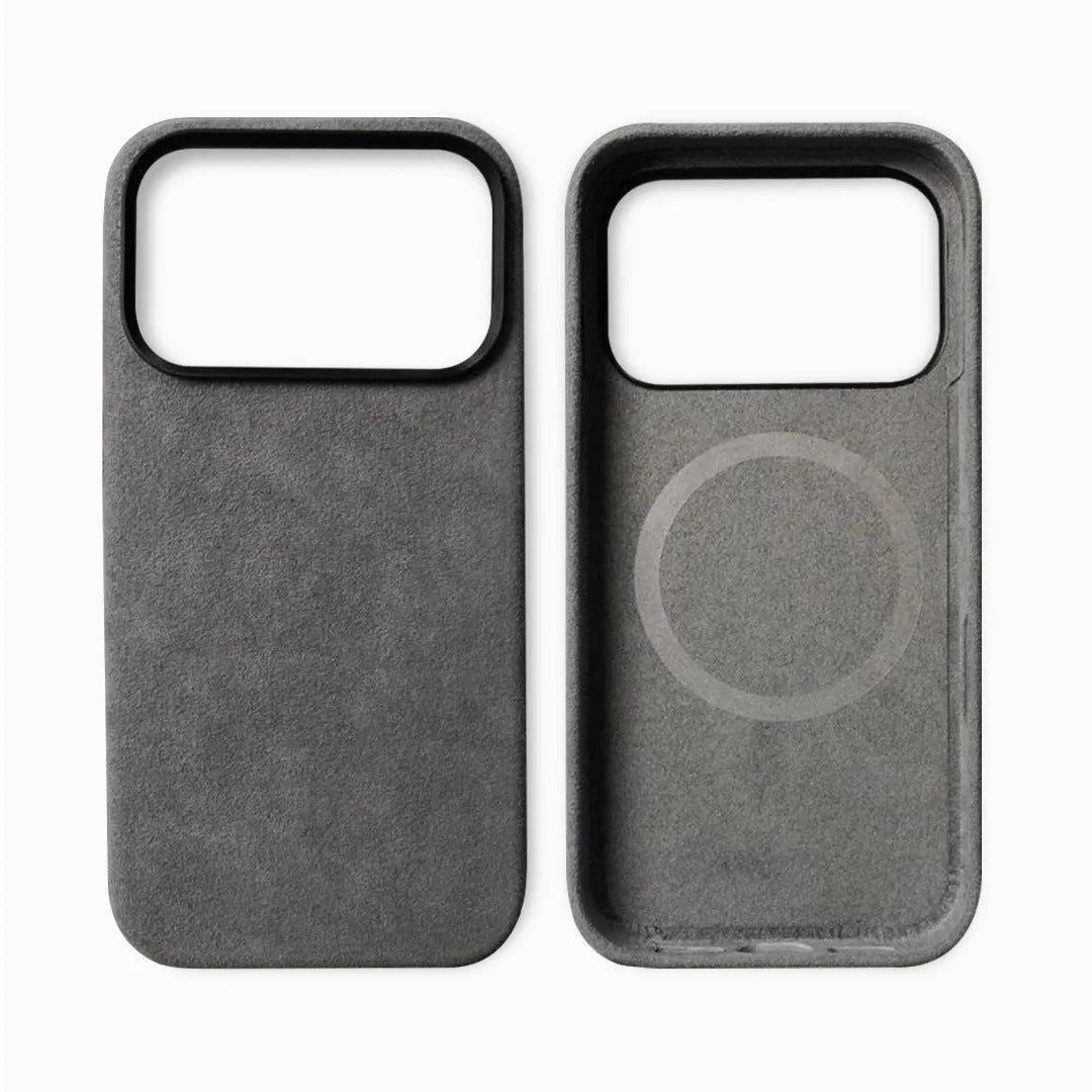Alcantara magnetic iPhone 17 case in wine red colour showing shockproof protective design