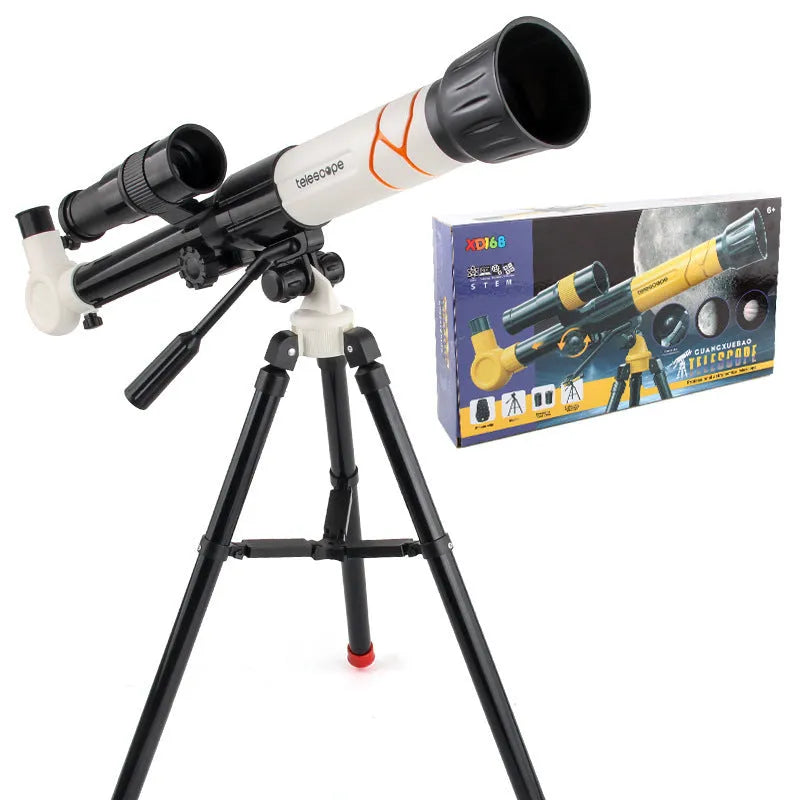 White or yellow children's 150X astronomical telescope with tripod, iPhone compatible