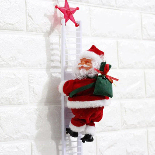 Magical musical climbing Santa Claus doll decoration with red ladder, playing holiday music