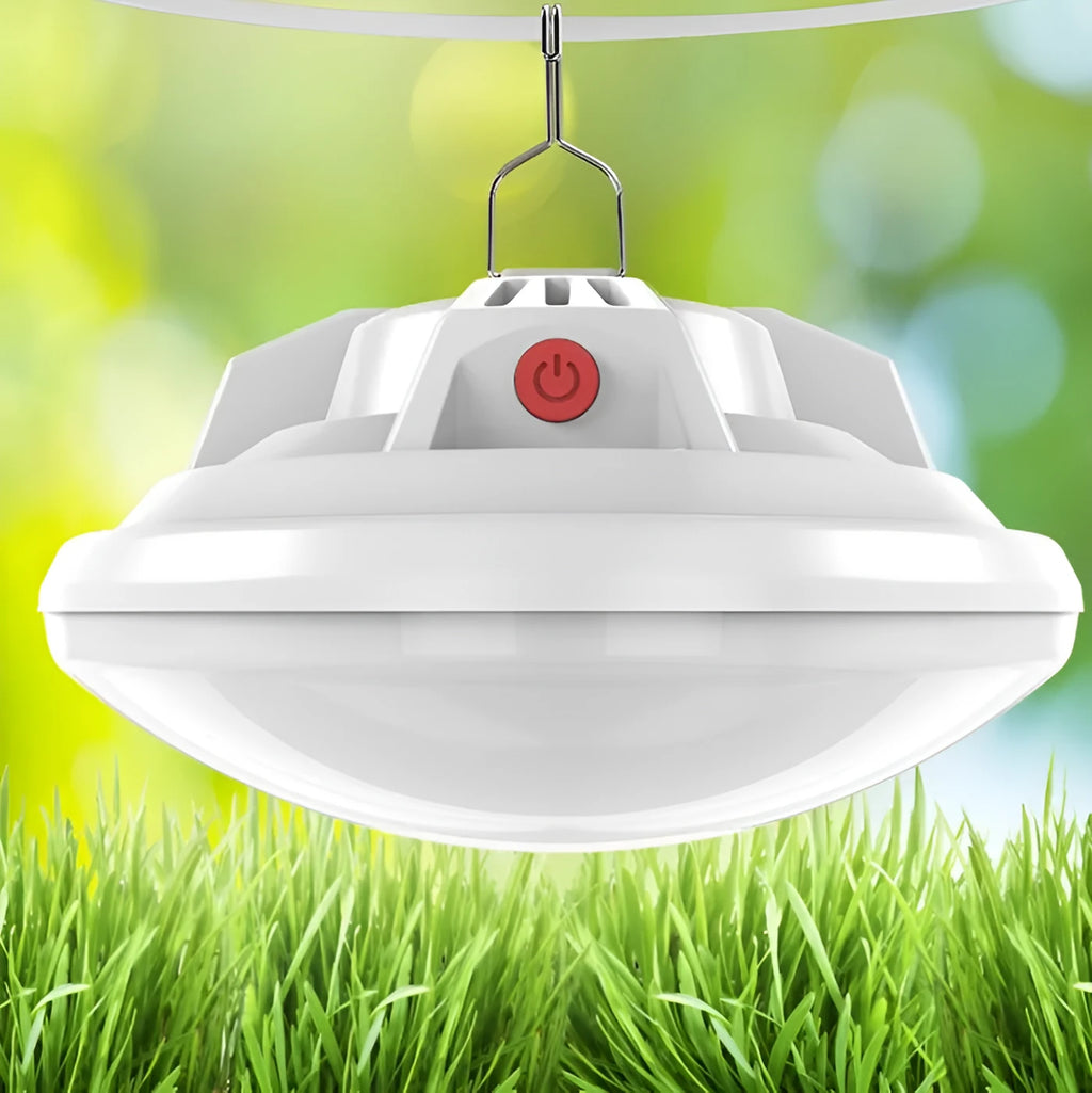 LED multifunctional camp light with charging capability and adjustable illumination radius