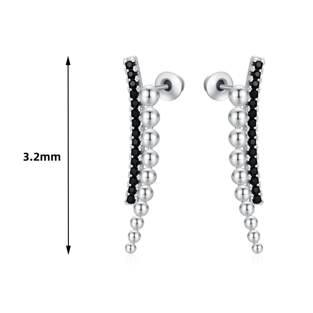 Long slimming zircon copper earrings with black round beads for women