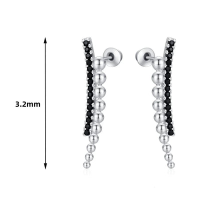 Long slimming zircon copper earrings with black round beads for women