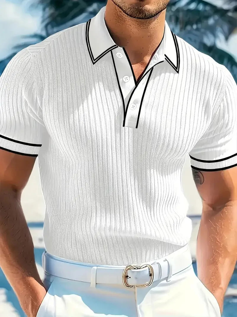 Men's striped polo short-sleeved shirt in loose fit available in multiple colours
