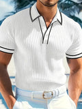 Men's striped polo short-sleeved shirt in loose fit available in multiple colours
