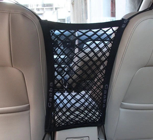 Elastic car pet safety net for dogs, black nylon mesh with strong hooks